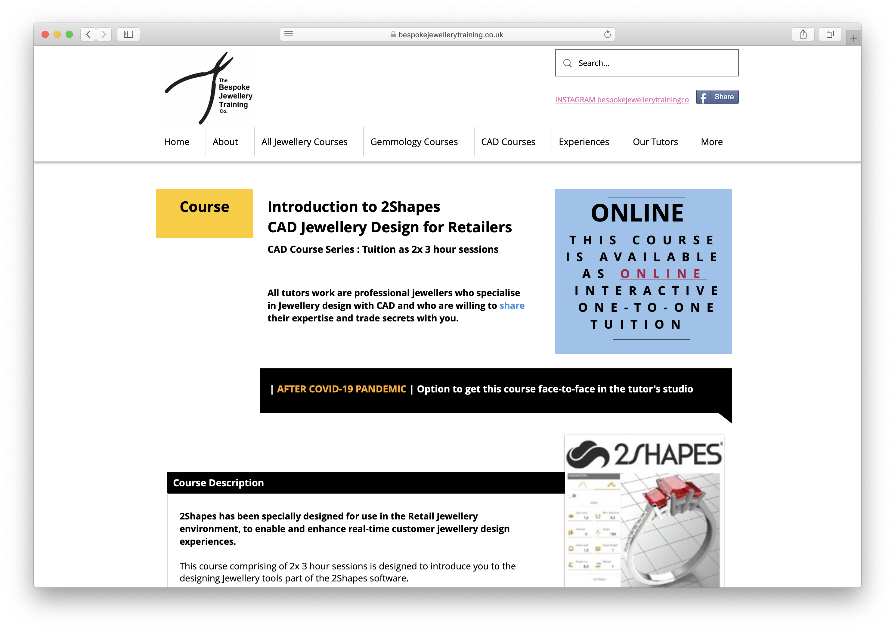 The Bespoke Jewellery Training Company website